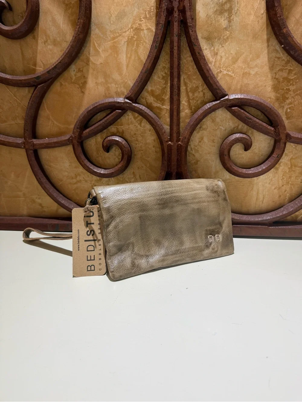 BED|STU Taupe Leather Wristlet with Zip Pocket